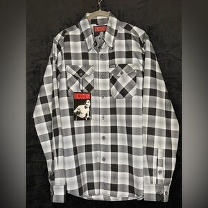 DIXXON Black and White Plaid Casual Button Down Shirt